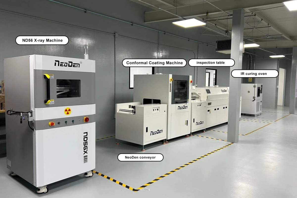 NeoDen ND56X X-Ray Machine Integrated with 4x NeoDen9 SMT Line and Coating Line in Mexico NeoDen ND56X X-Ray Machine Integrated with 4x NeoDen9 SMT Line and Coating Line in Mexico